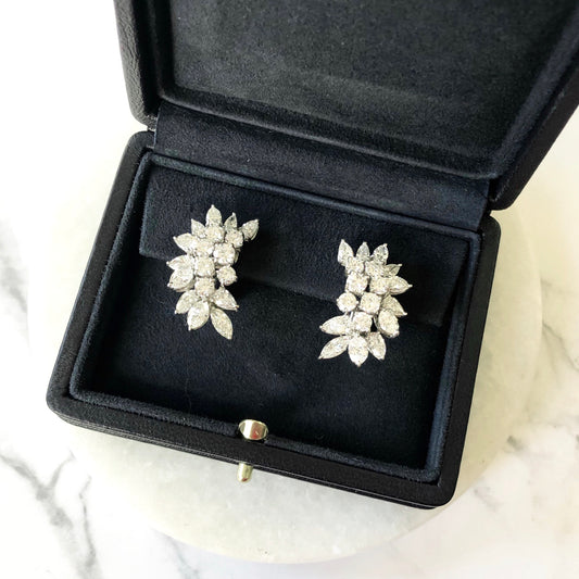1960s Platinum Diamond Earrings in box