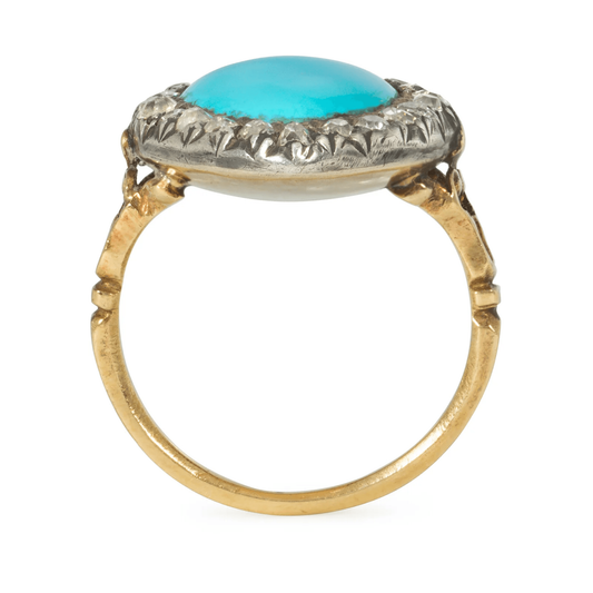Georgian Silver & 18KT Yellow Gold Turquoise & Diamond Heart Ring profile