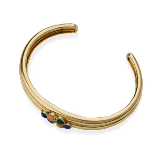 Van Cleef & Arpels Post-1980s 18KT Yellow Gold Lapis Lazuli, Coral & Malachite Cuff Bracelet profile