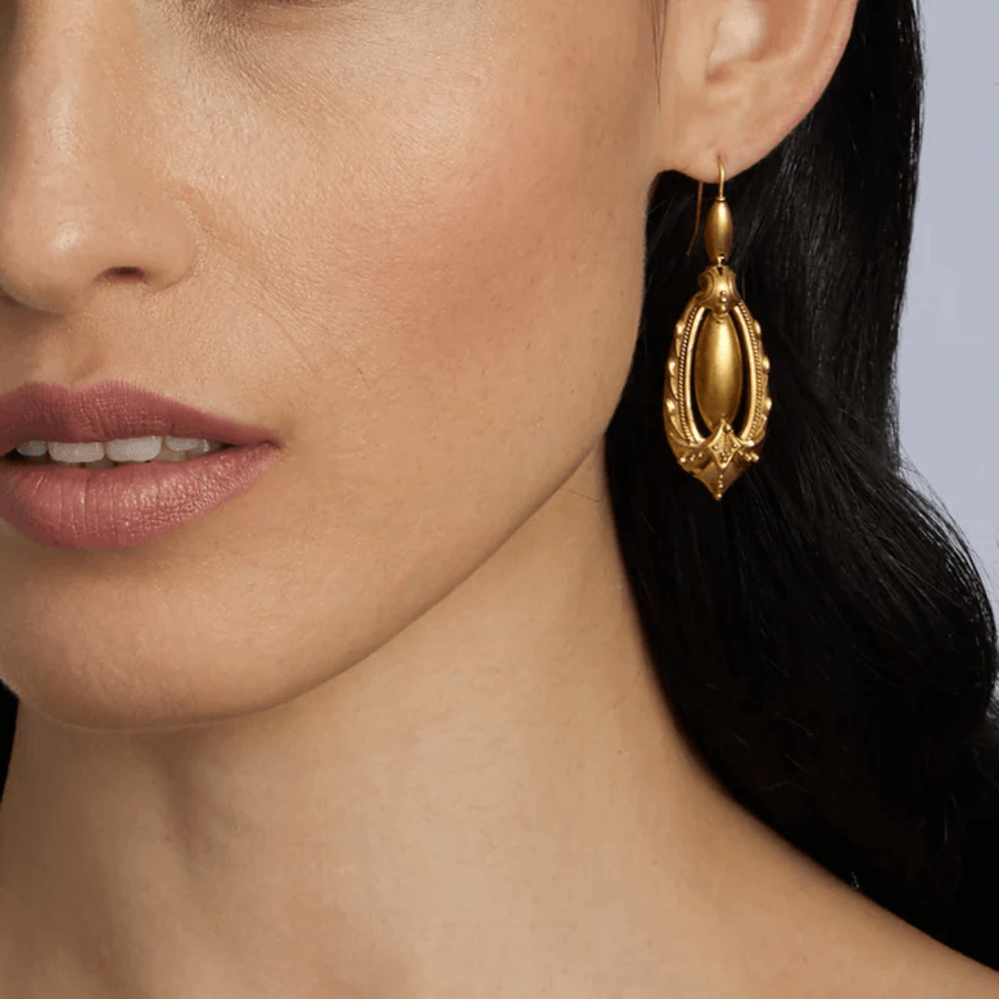 Victorian 15KT Yellow Gold Earrings on ear