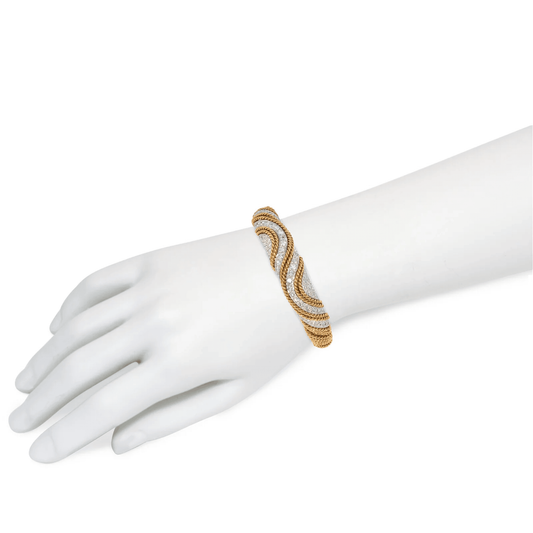 1960s 18KT Yellow Gold Diamond Bracelet on wrist