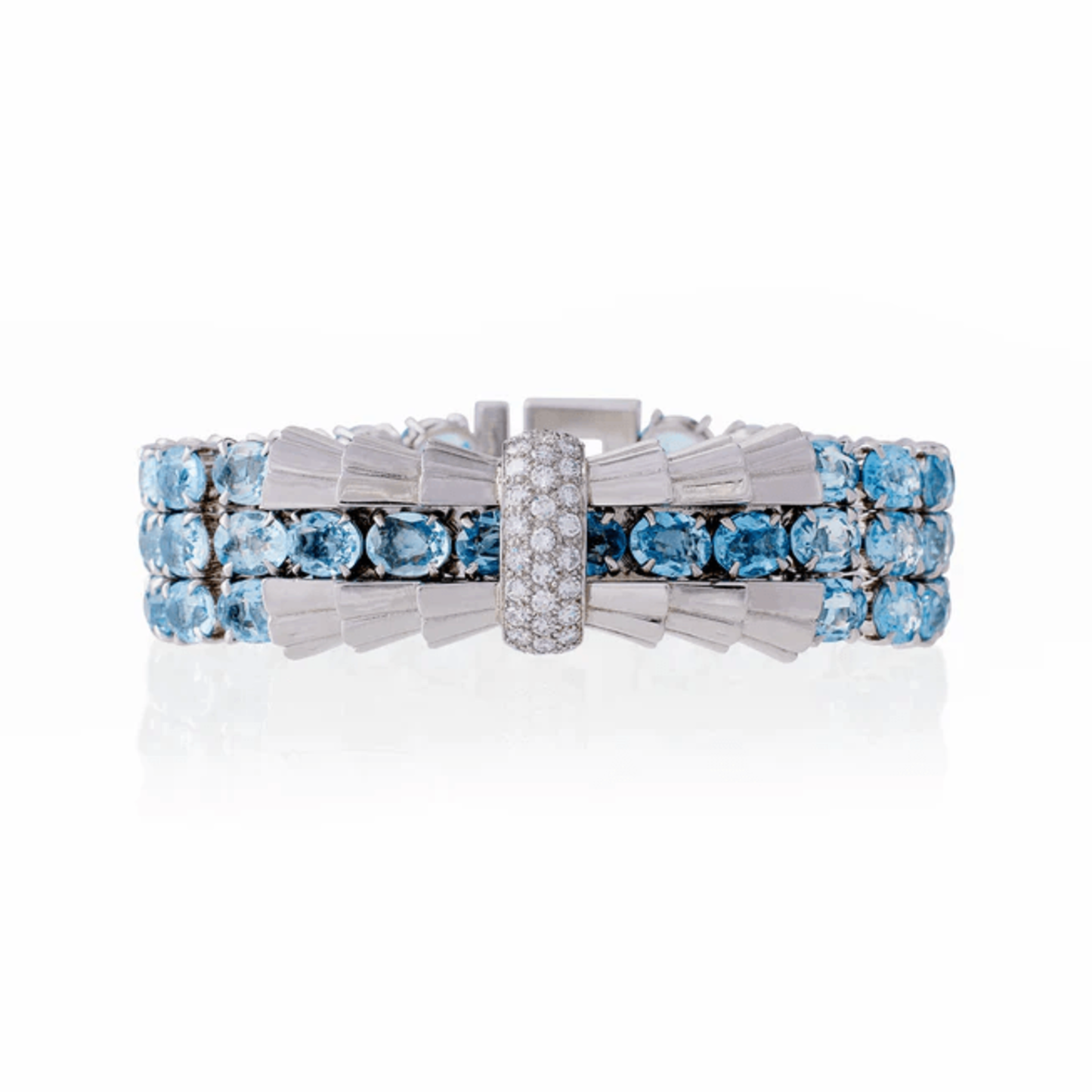 Tiffany & Co. & Verger Frères French 1930s Platinum Diamond & Aquamarine Bracelet front