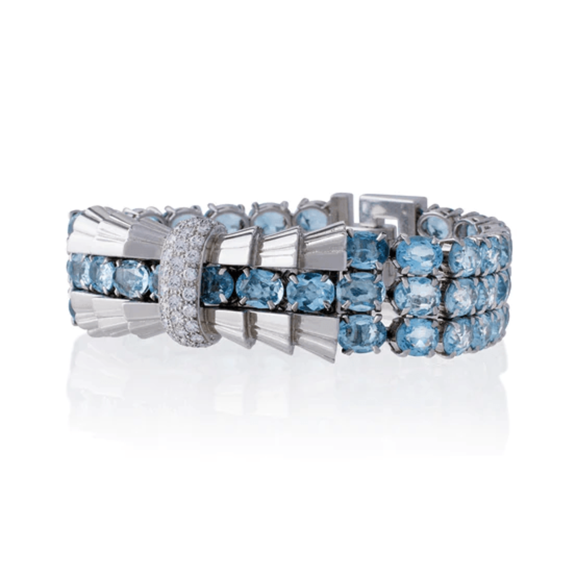 Tiffany & Co. & Verger Frères French 1930s Platinum Diamond & Aquamarine Bracelet side