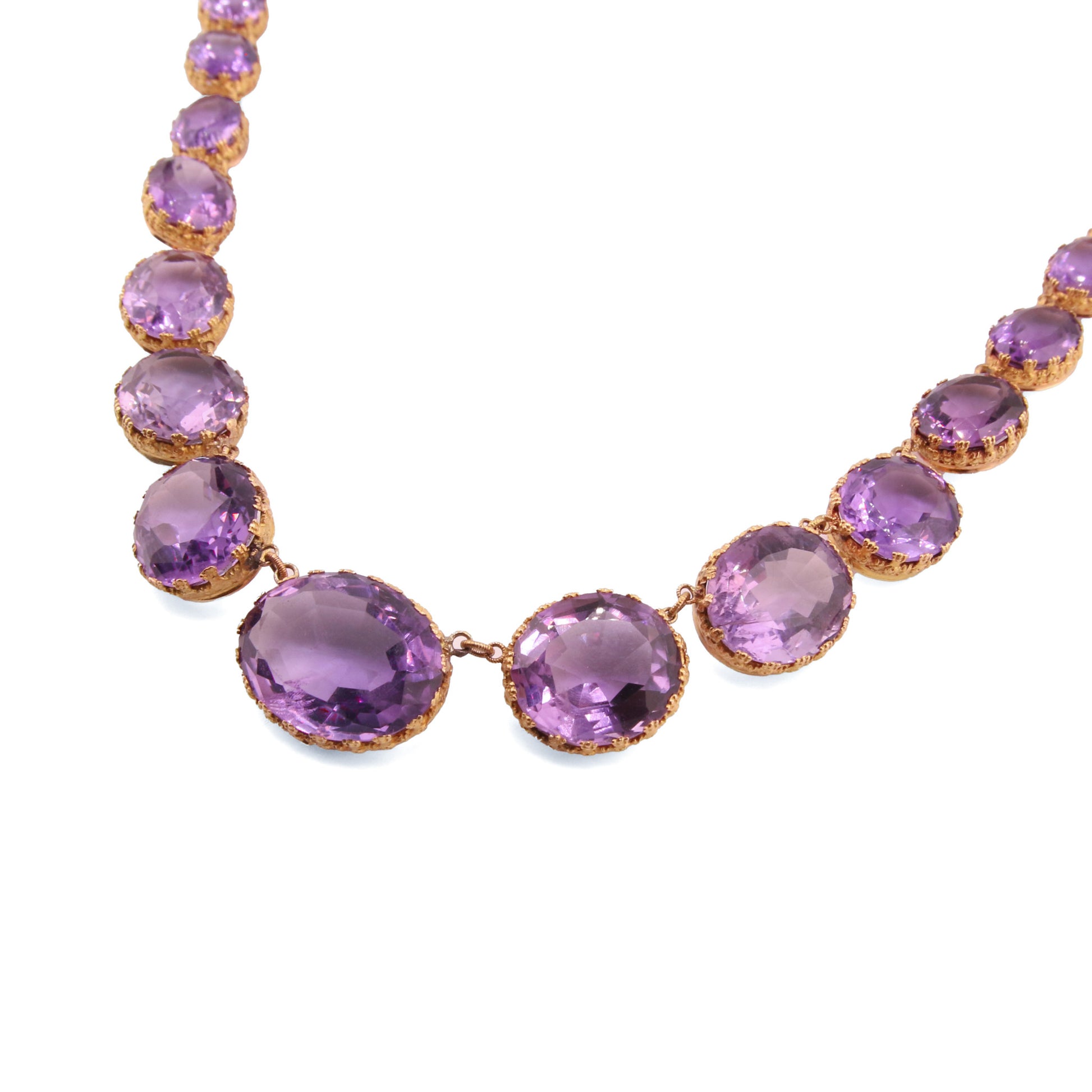 French Antique 18KT Yellow Gold Amethyst Necklace close-up front