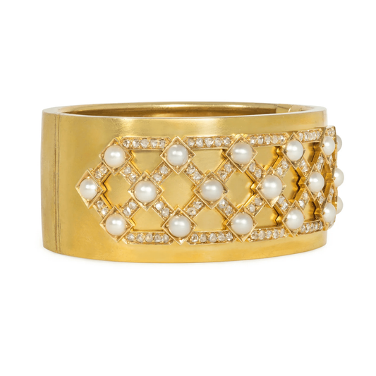 Victorian 15KT Yellow Gold Diamond & Pearl Bracelet side