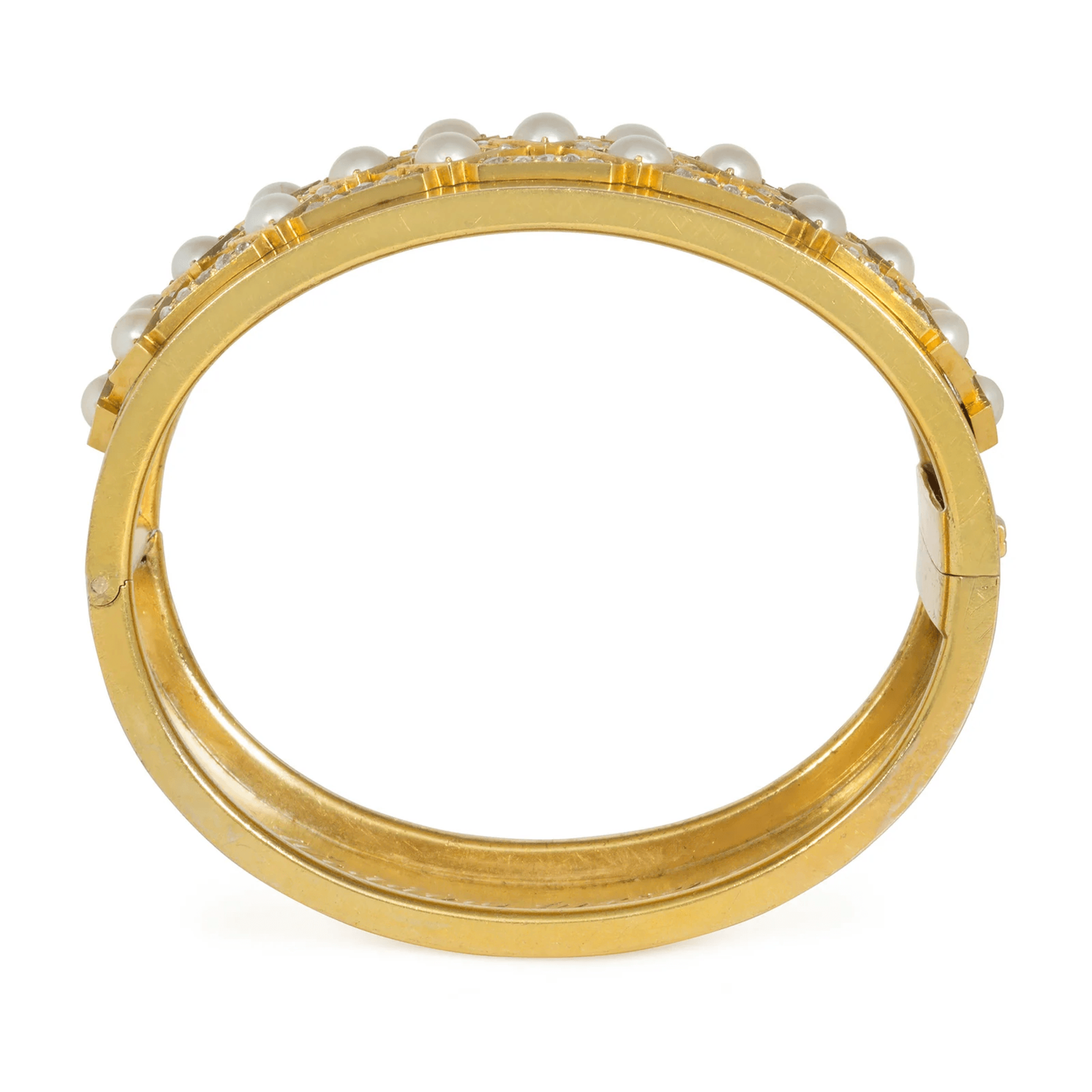 Victorian 15KT Yellow Gold Diamond & Pearl Bracelet profile