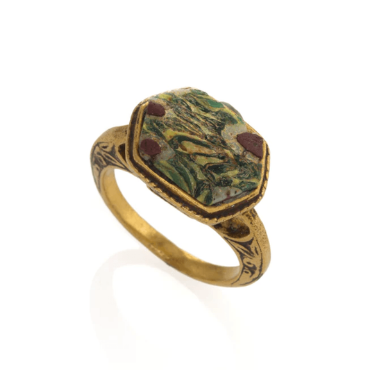 Renaissance Gilt & Ancient Roman Mosaic Glass Ring top