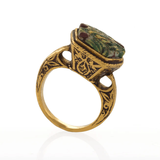 Renaissance Gilt & Ancient Roman Mosaic Glass Ring profile