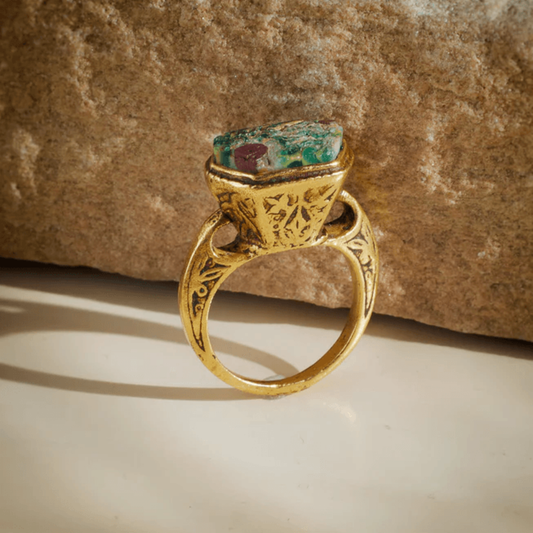 Renaissance Gilt & Ancient Roman Mosaic Glass Ring profile