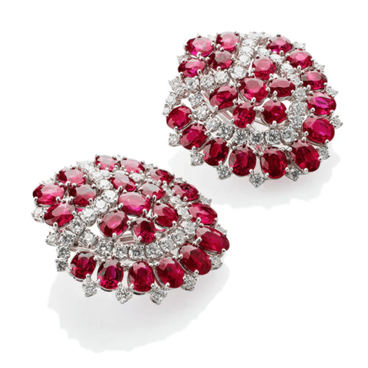 Bulgari 1960s Platinum Diamond & Ruby Earrings side