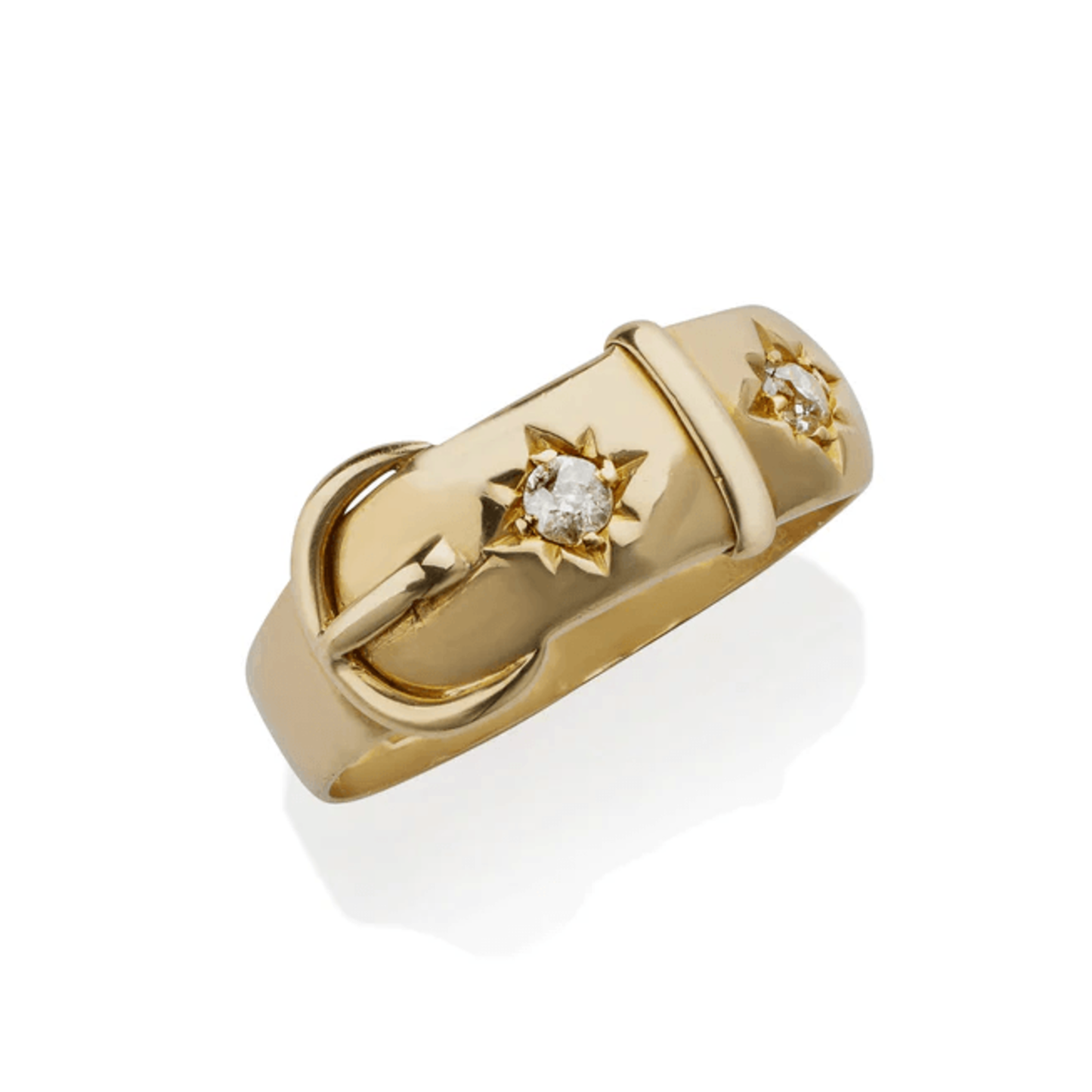 Post-1980s 18KT Yellow Gold Diamond Buckle Ring front