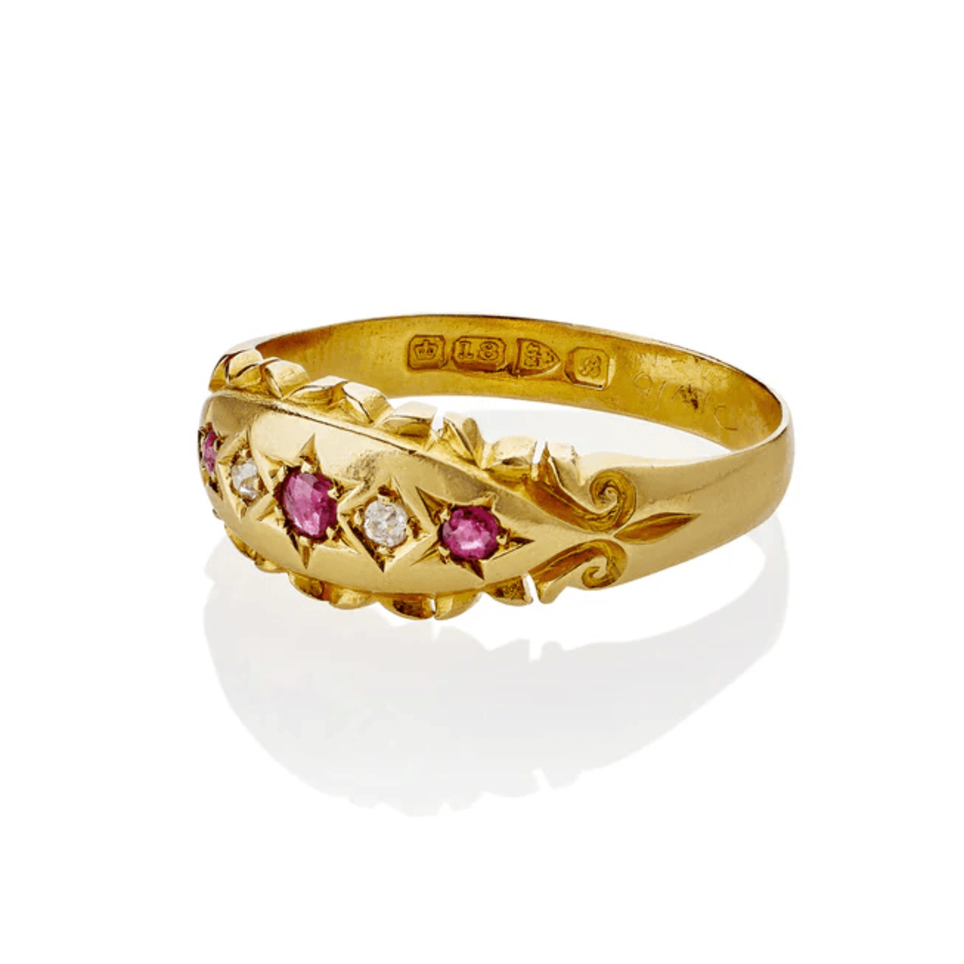 English Victorian 18KT Yellow Gold Ruby & Diamond Ring side