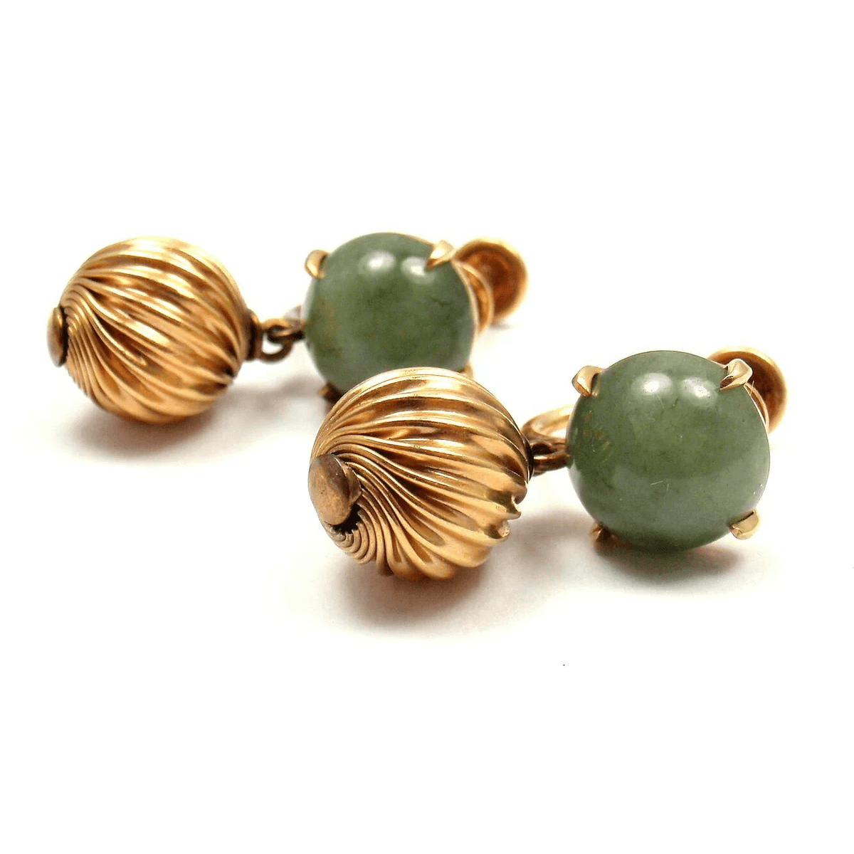 1980s 14KT Yellow Gold Jade Earrings front