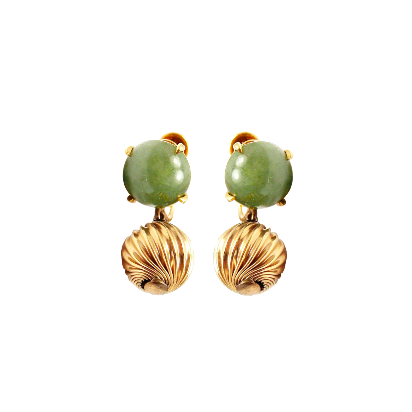 1980s 14KT Yellow Gold Jade Earrings front