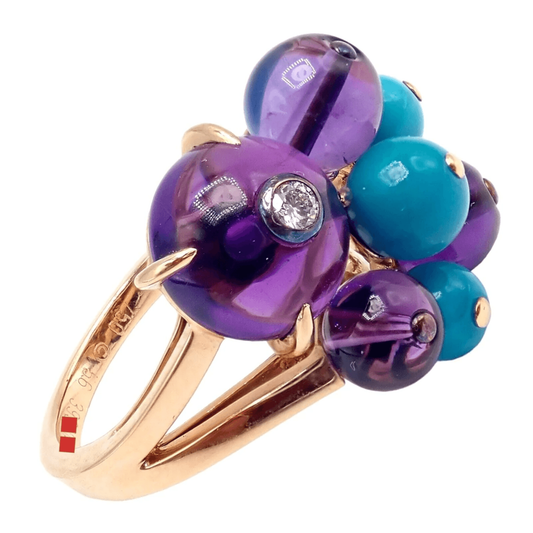Cartier Post-1980s 18KT Rose Gold Turquoise, Amethyst & Diamond Ring side