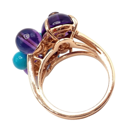 Cartier Post-1980s 18KT Rose Gold Turquoise, Amethyst & Diamond Ring profile