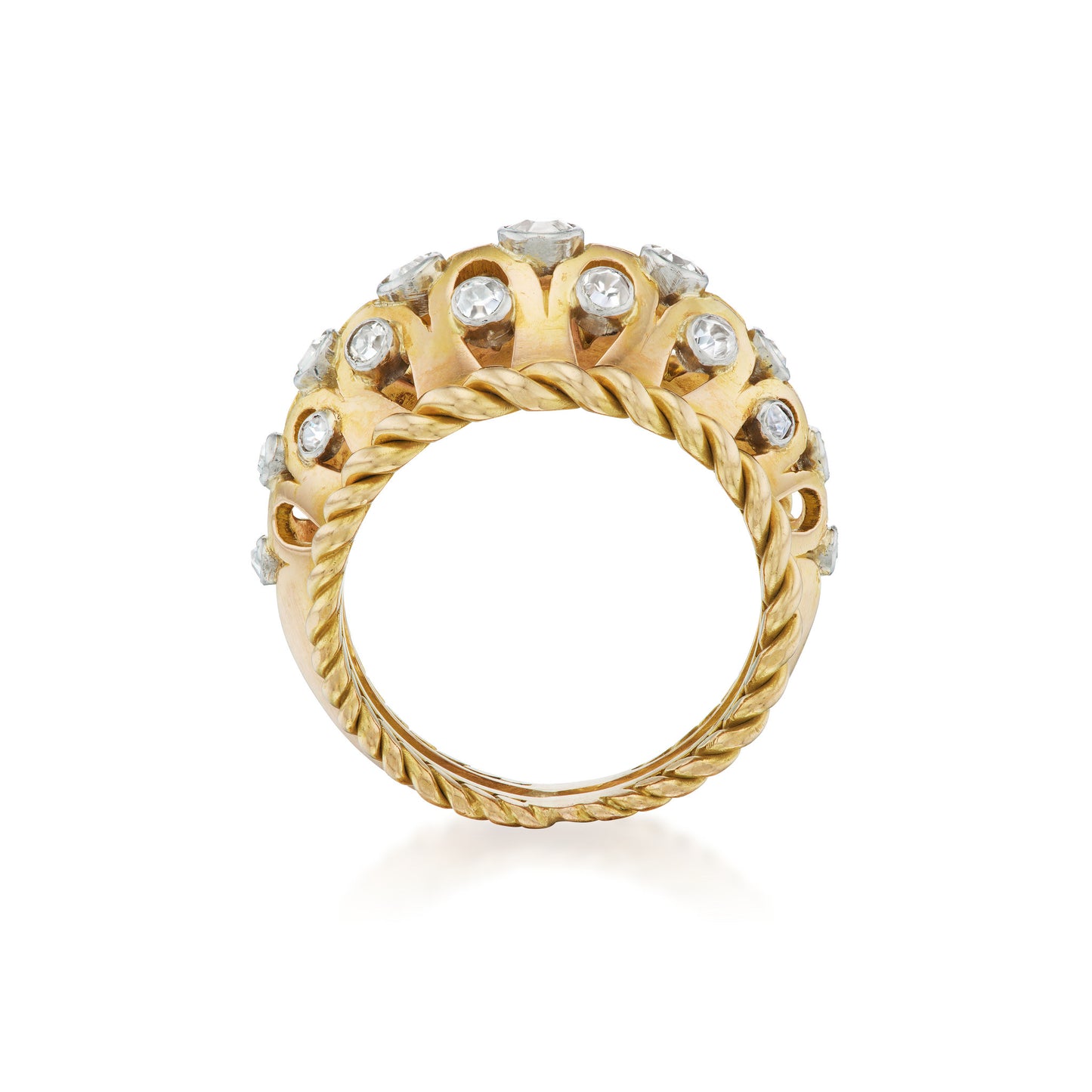 French 1960s 18KT Yellow Gold Diamond Ring profile