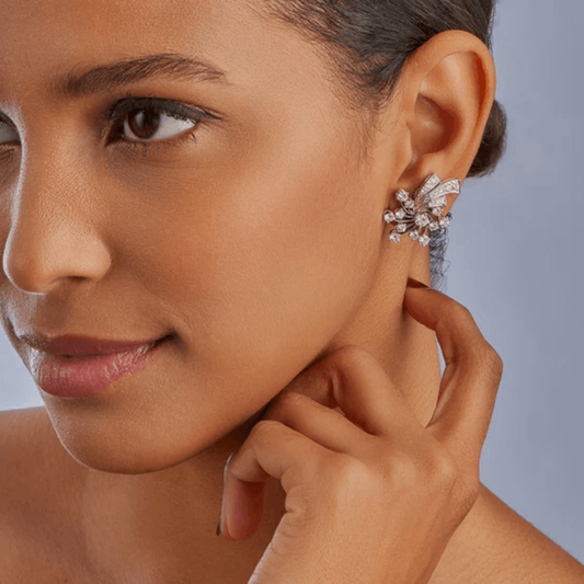 1950s Platinum Diamond Earrings on ear