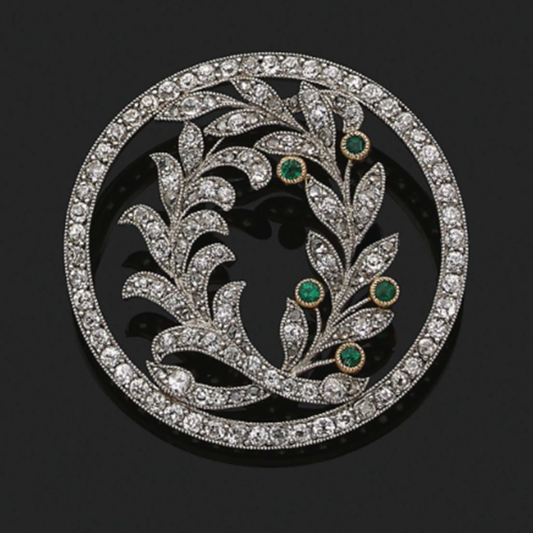 Platinum, diamond and emerald brooch, circa 1910, courtesy Aguttes