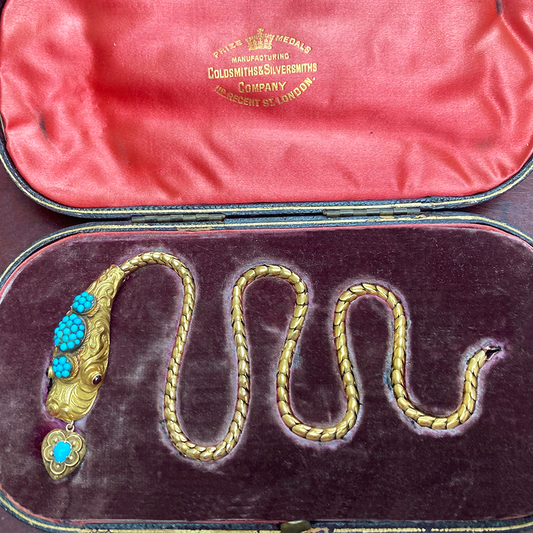 Victorian gold and turquoise snake necklace in original box
