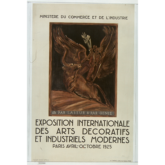 Poster from the Ministere du commerce et de l’industire, Exposition internationale des arts décoratifs et industriels modernes, illustrated by Antoine Bourdelle, 1925, courtesy WikiCommons.