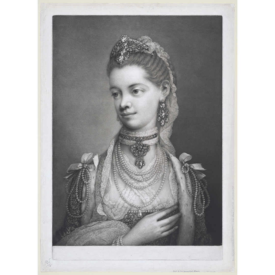 Queen Charlotte, consort of King George III, Mezzotint, by Thomas Frye, 1762, public domain, Metropolitan Museum of Art, courtesy Wiki Commons.