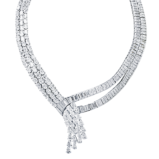 Necklace of 270 pear, oval and baguette diamonds weighing approximately 73.2-carats set in platinum, circa 1970s