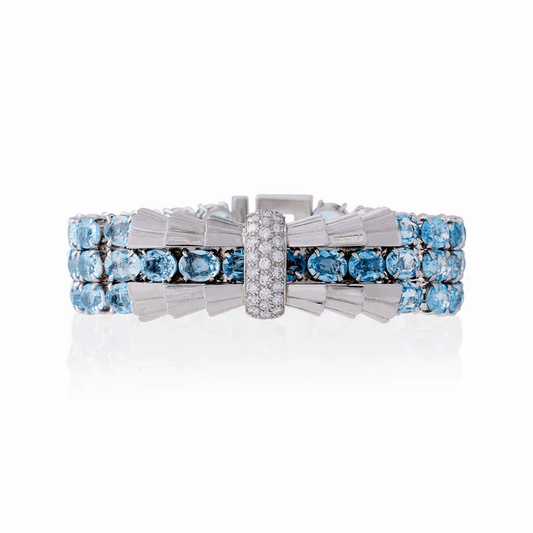 Platinum, aquamarine and diamond bracelet, signed Tiffany & Co., made by Verger Freres, France, circa 1930s. 
