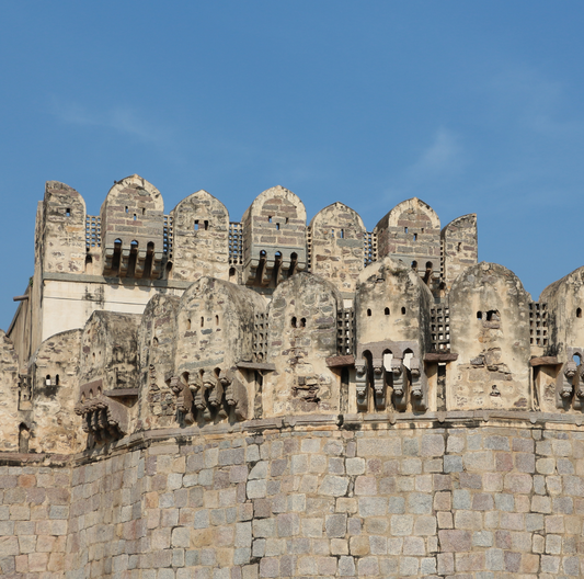 Machicolation of the Golconda Fort, India.