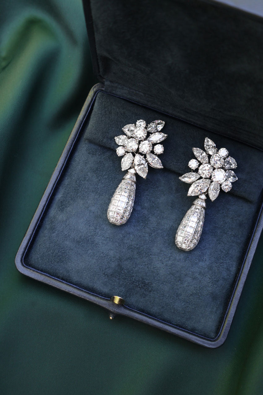 Adler Invisibly Set Diamond and Platinum Ear Pendant in box