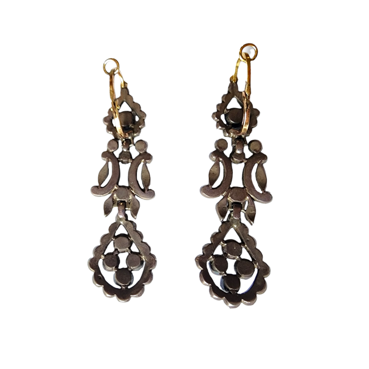 Antique Silver Diamond Iberian Earrings back view