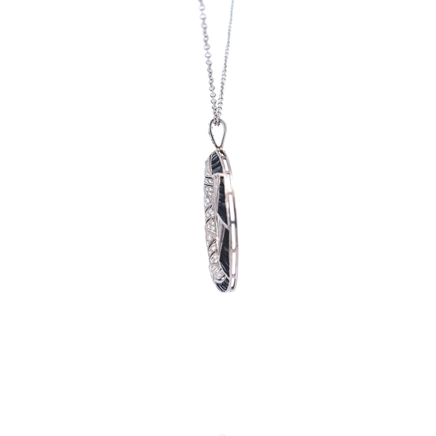 Art Deco Platinum Diamond & Onyx Pendant side view