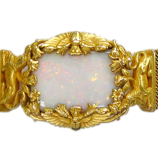 Jaques & Marcus Antique 18KT Yellow Gold Opal Bracelet close-up of front