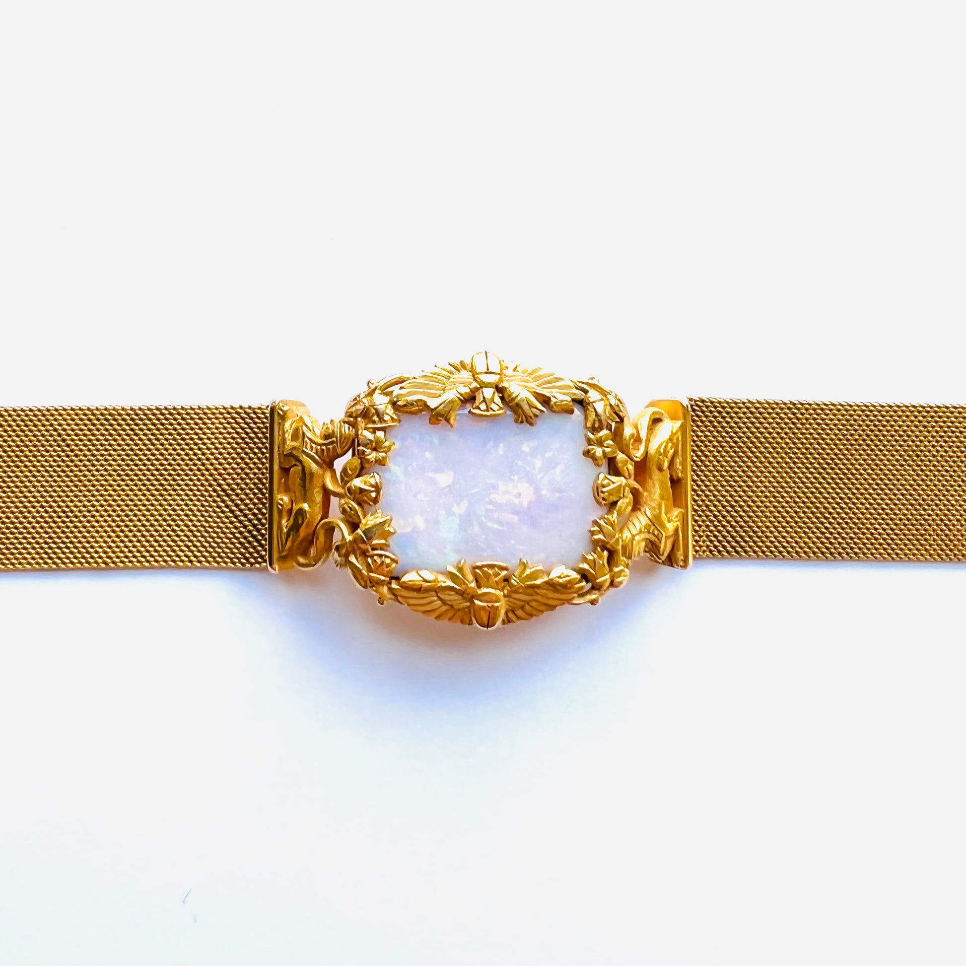 Jaques & Marcus Antique 18KT Yellow Gold Opal Bracelet laid out front view