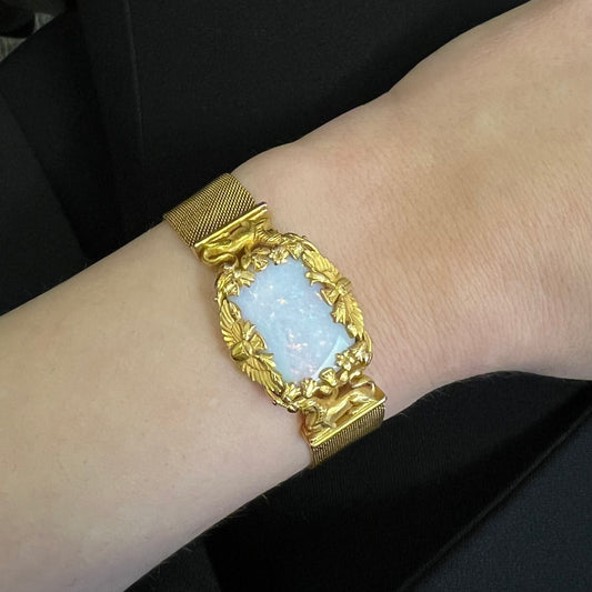 Jaques & Marcus Antique 18KT Yellow Gold Opal Bracelet worn on wrist