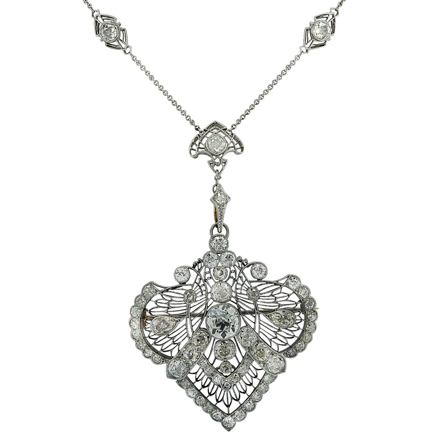 Edwardian Platinum & Yellow Gold Diamond Necklace front view