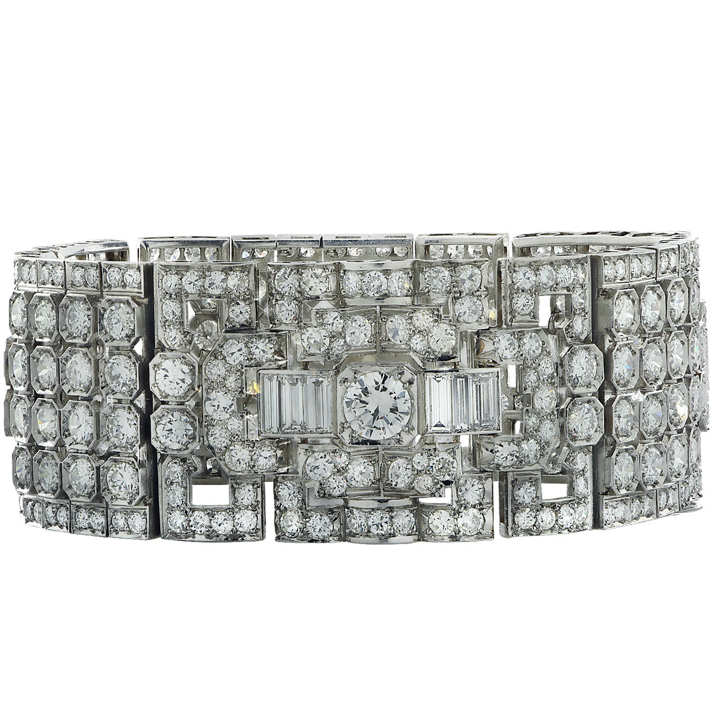 Art Deco Platinum Diamond Bracelet front view