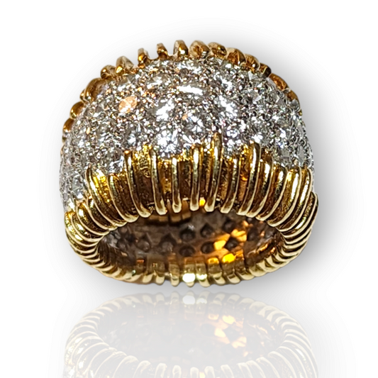 1960s Platinum & 18KT Yellow Gold Diamond Ring angled front view