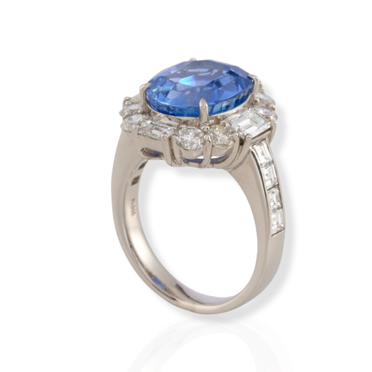 1950s Platinum Sapphire & Diamond Ring vertical view