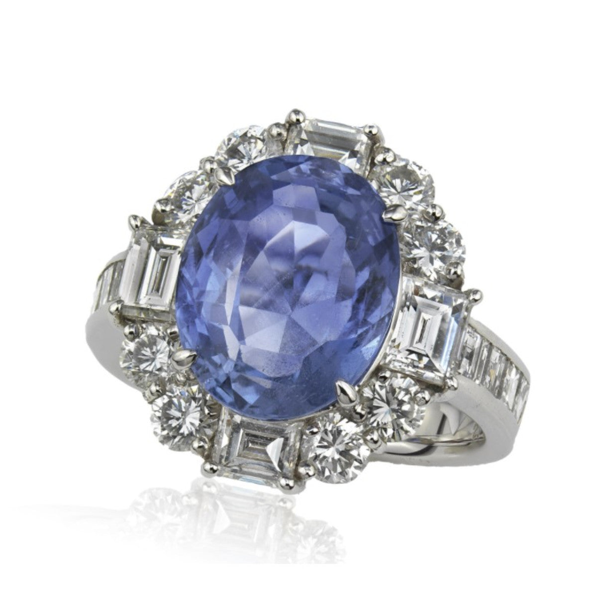 1950s Platinum Sapphire & Diamond Ring top angled view