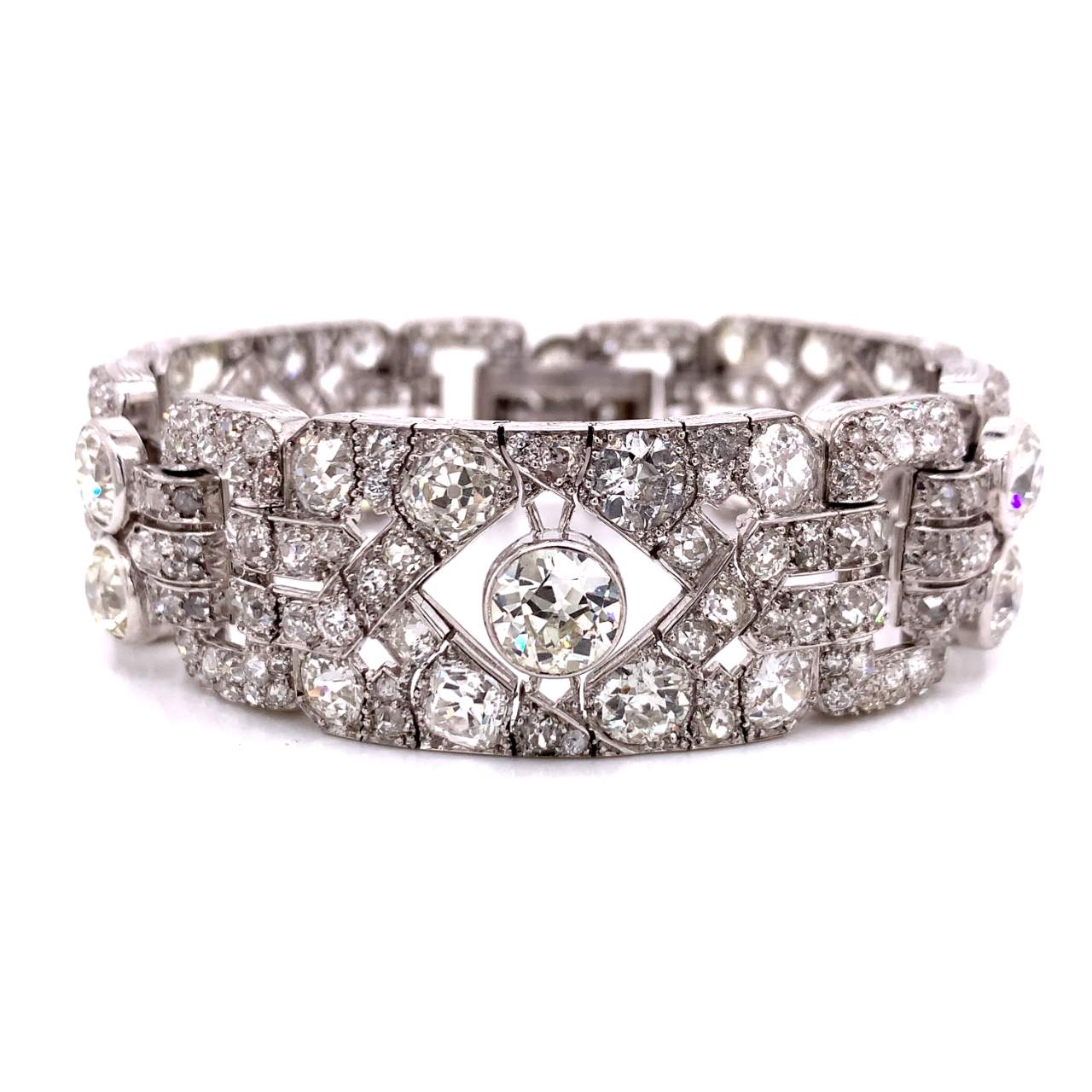 French Art Deco Platinum Diamond Bracelet Front view