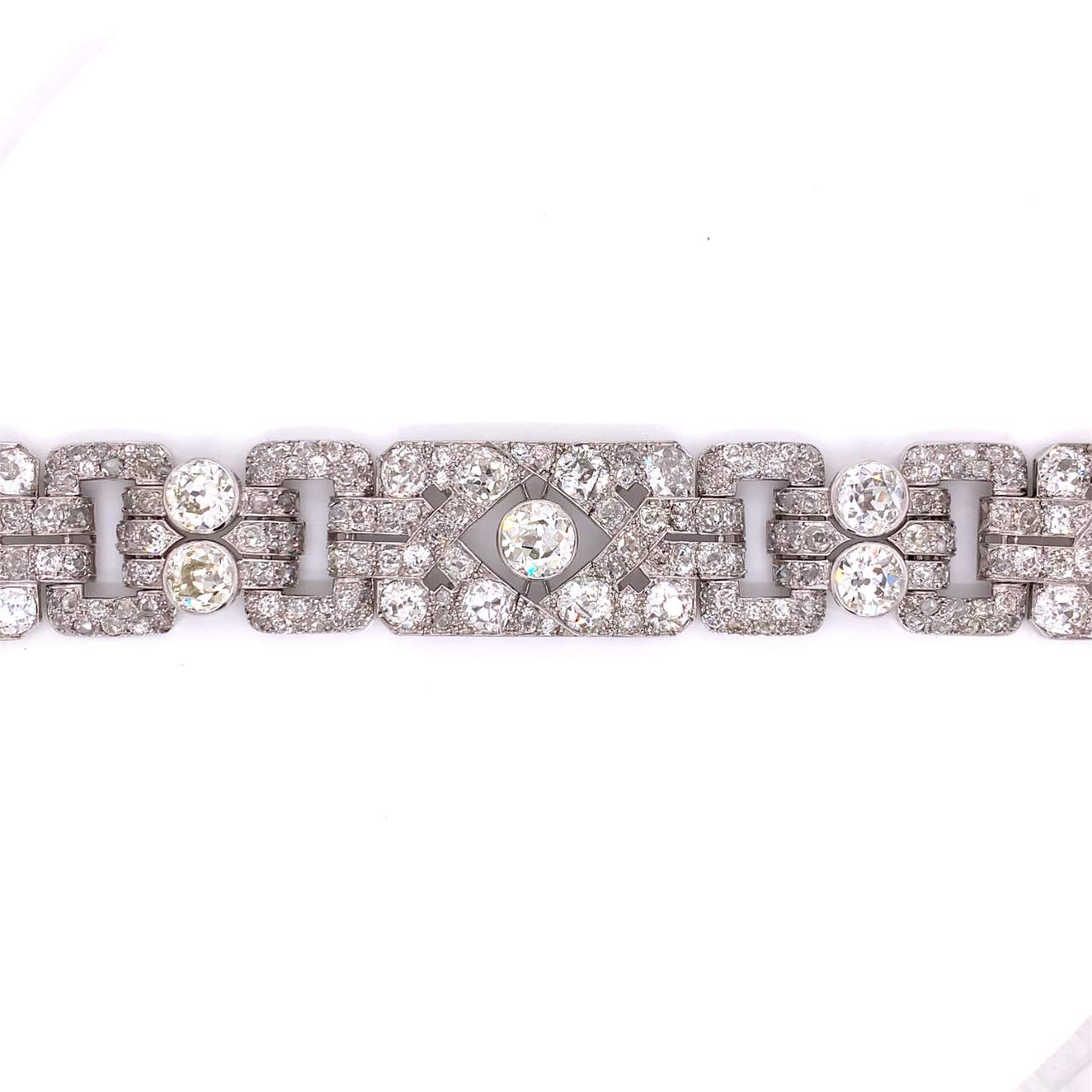 French Art Deco Platinum Diamond Bracelet laid out front view