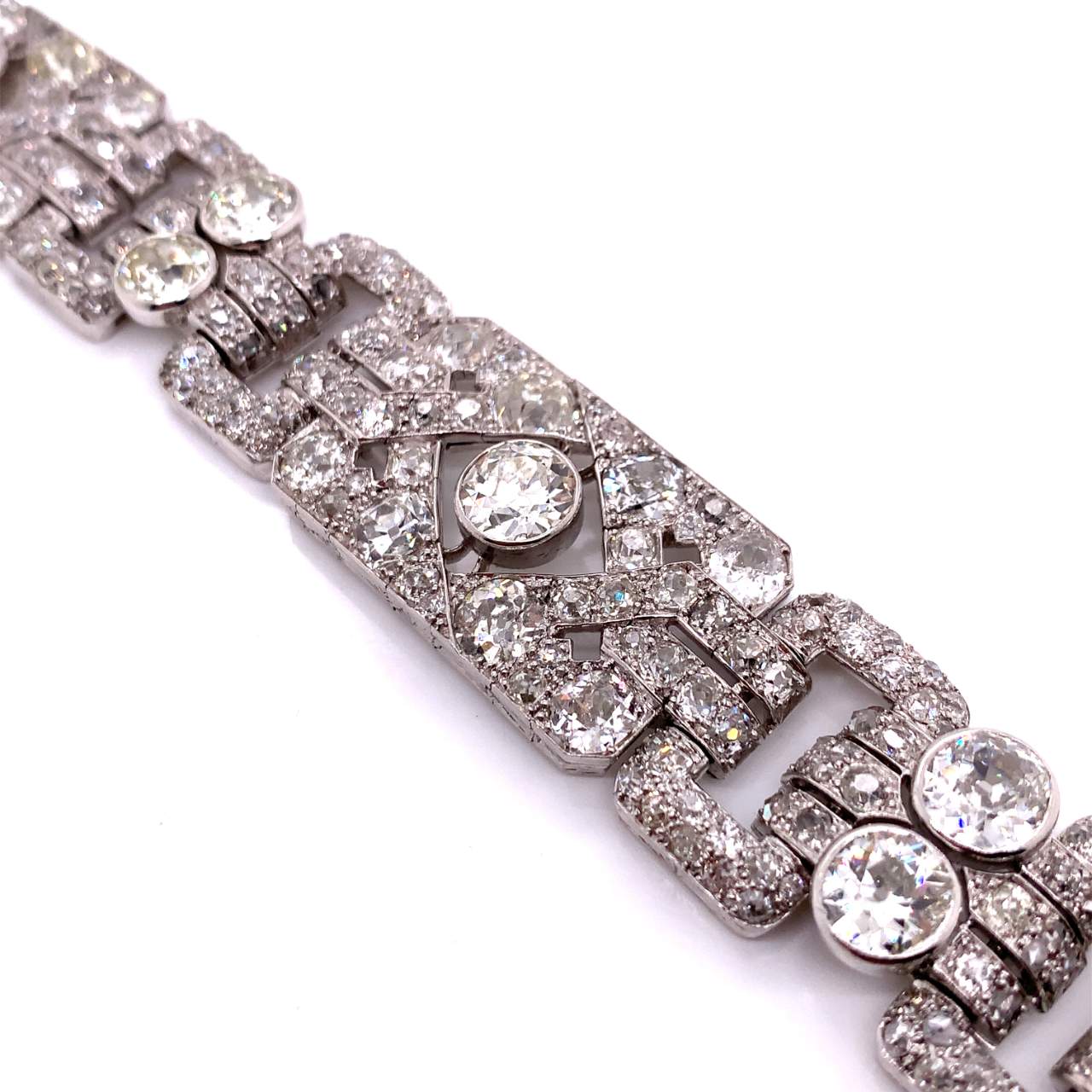 French Art Deco Platinum Diamond Bracelet laid out front view