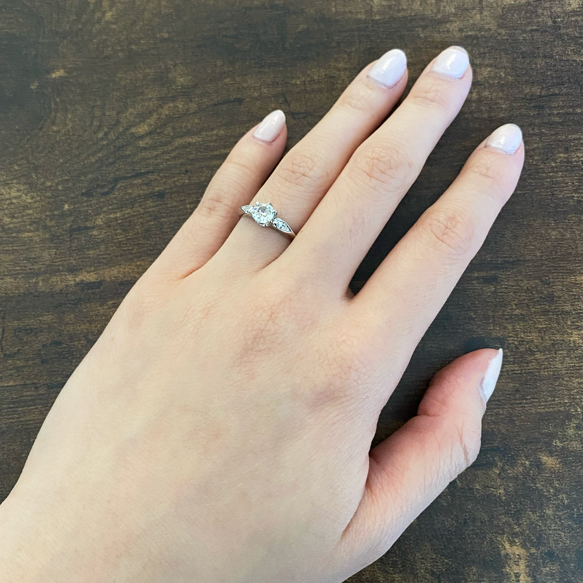 Art Deco Platinum Diamond Ring worn on hand