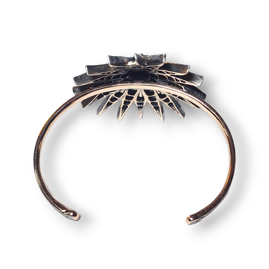 Victorian Silver & 18KT Rose & Yellow Gold Diamond Starburst Bangle Bracelet profile view