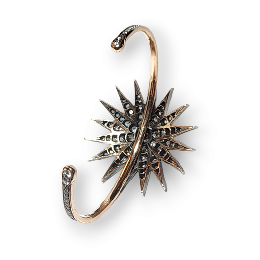 Victorian Silver & 18KT Rose & Yellow Gold Diamond Starburst Bangle Bracelet back view
