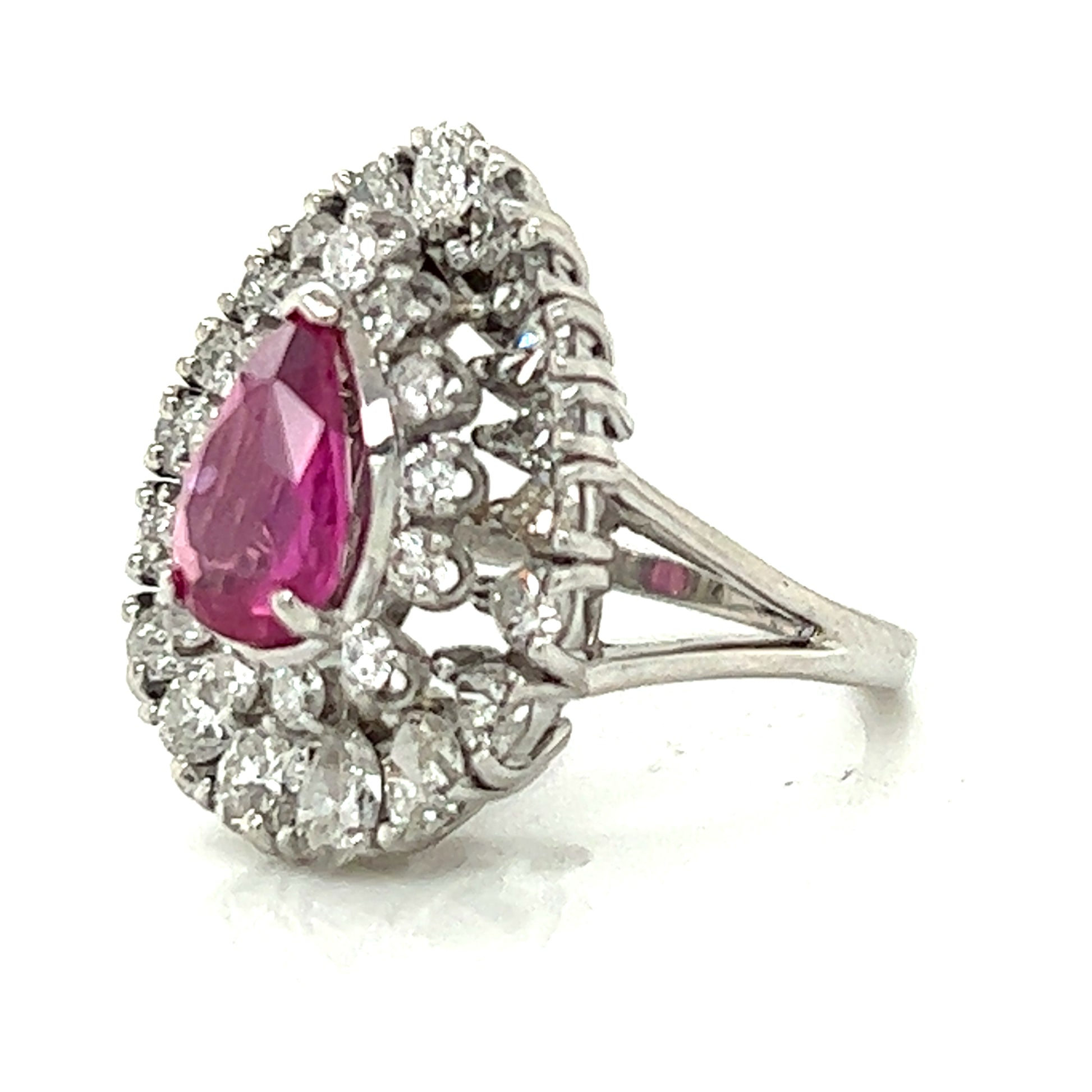 Post-1980s Platinum Pink Sapphire & Diamond Ring side view