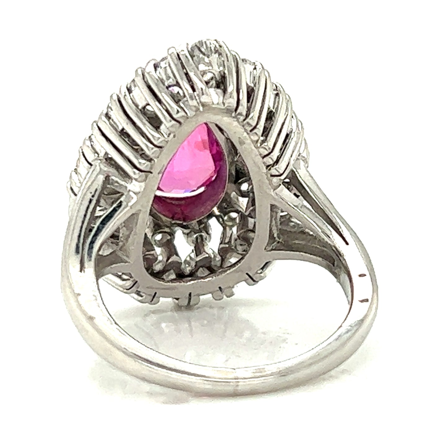 Post-1980s Platinum Pink Sapphire & Diamond Ring back view