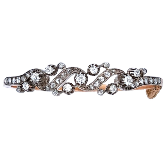 French Victorian Silver & Yellow Gold Diamond Bracelet