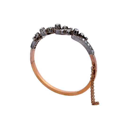 French Victorian Silver & Yellow Gold Diamond Bracelet